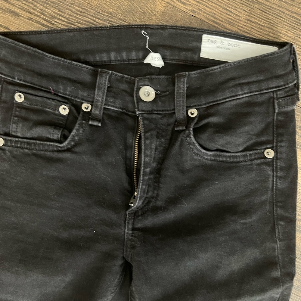 Rag & Bone ankle skinny unhemmed black jeans
